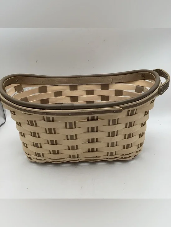 Longaberger Tan and Brown Woven Bicycle Basket with Leather Handles and Liner - Picture 5 of 10